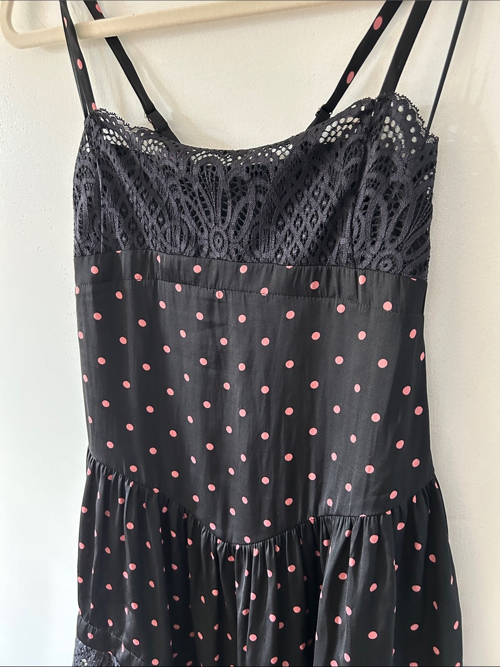 Intimately Free People City Wanders Trapeze Slip Black/Pink Polka Dot Lace Trim - Picture 14 of 14